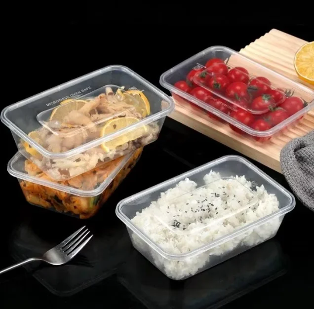 50pcs Thick Square Disposable Lunch Box Set Fast Food Fruit Salad Crisper with Lid Takeaway Plastic Food Package