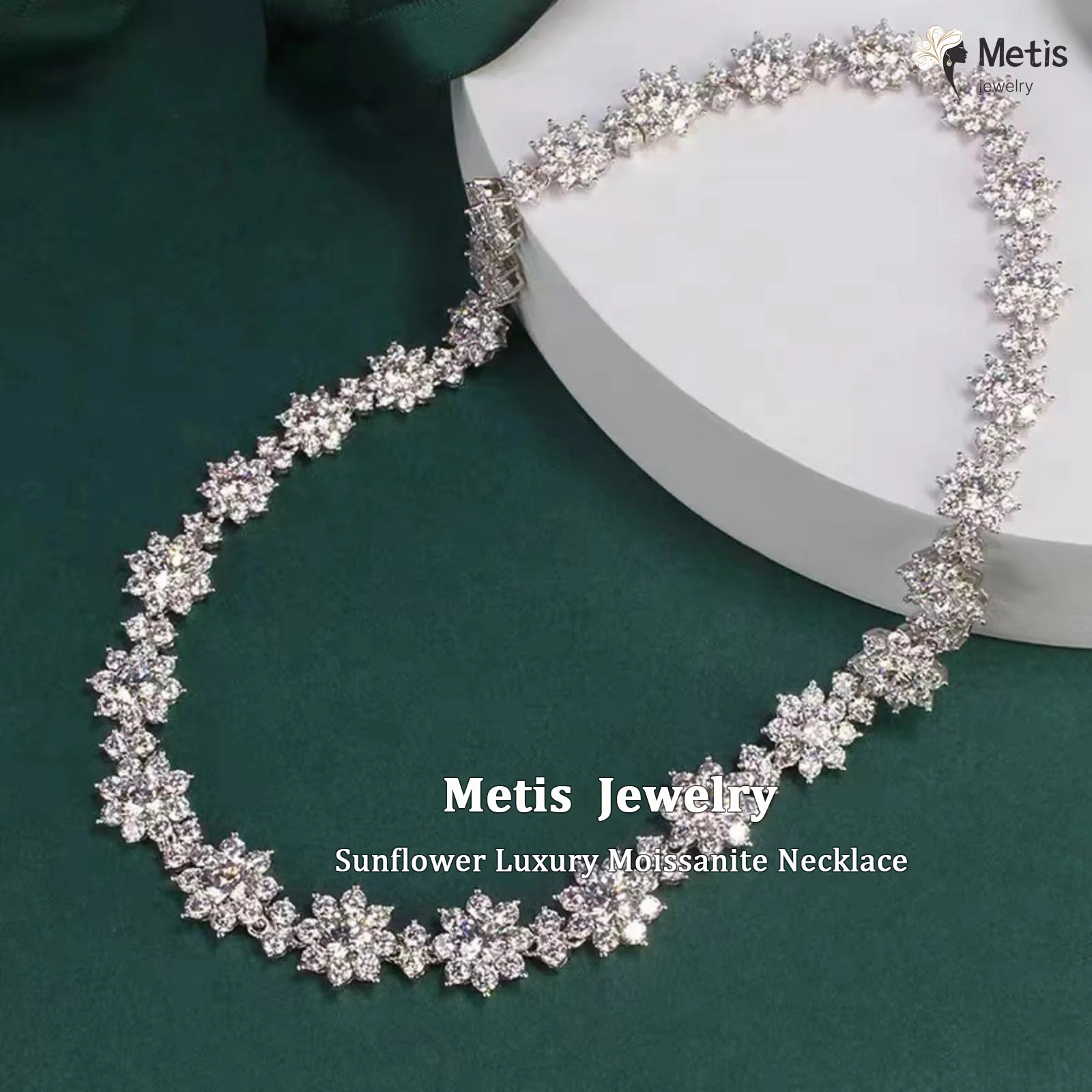 100% D Color Gradient Moissanite Necklace for Women Sunflower Luxury Sparkling Full Diamond Pendant 925 Sterling Silver