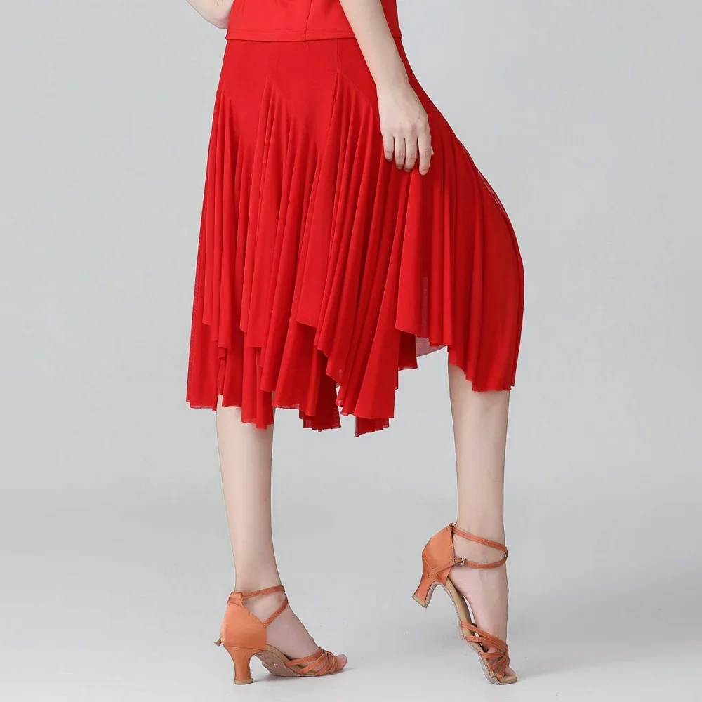 Gonna latina medio-lunga in rete elegante per le donne Nuovo stile Comfort Morbido Ballo da sala Valzer Danza del ventre Abbigliamento da ballo a 360 gradi