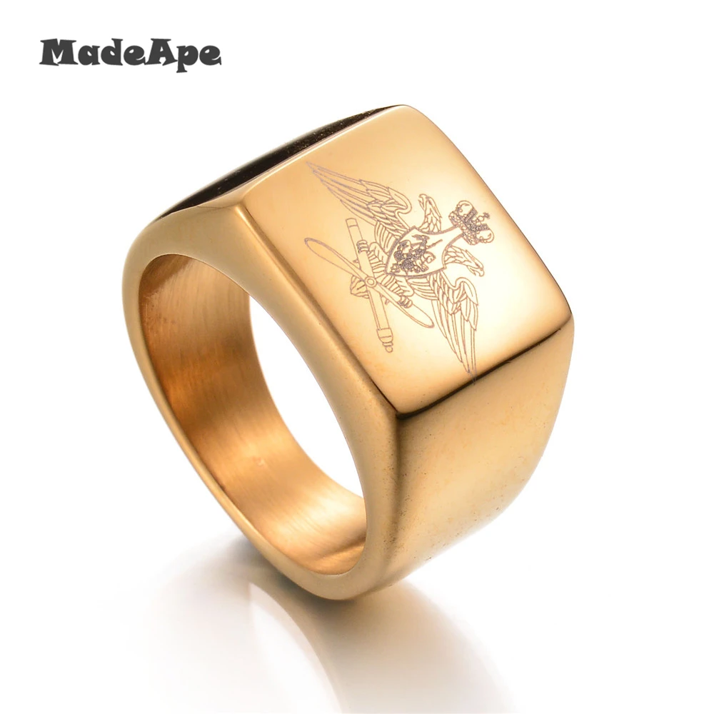 MadApe Classic 316L Stainless Steel Eagle Ring Band Women Men\'s Biker Ring Of Russian Air Force Signet Rings