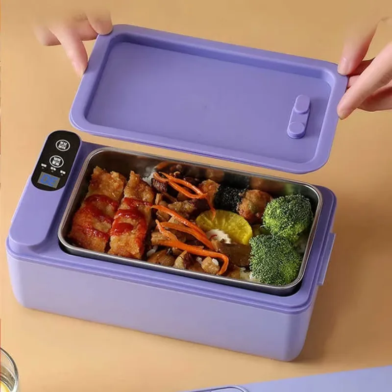 Rechargeable Large Capacity Electric Lunch Box, Stainless Steel Food Insulation Container, Portable Self Heating Lunch Box