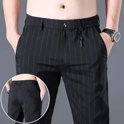 Frühling Sommer Männer dünn gestreifte Business-Anzüge Hosen Streetwear Mode männliche Kleidung elastische lose lässige gerade Hose 2023