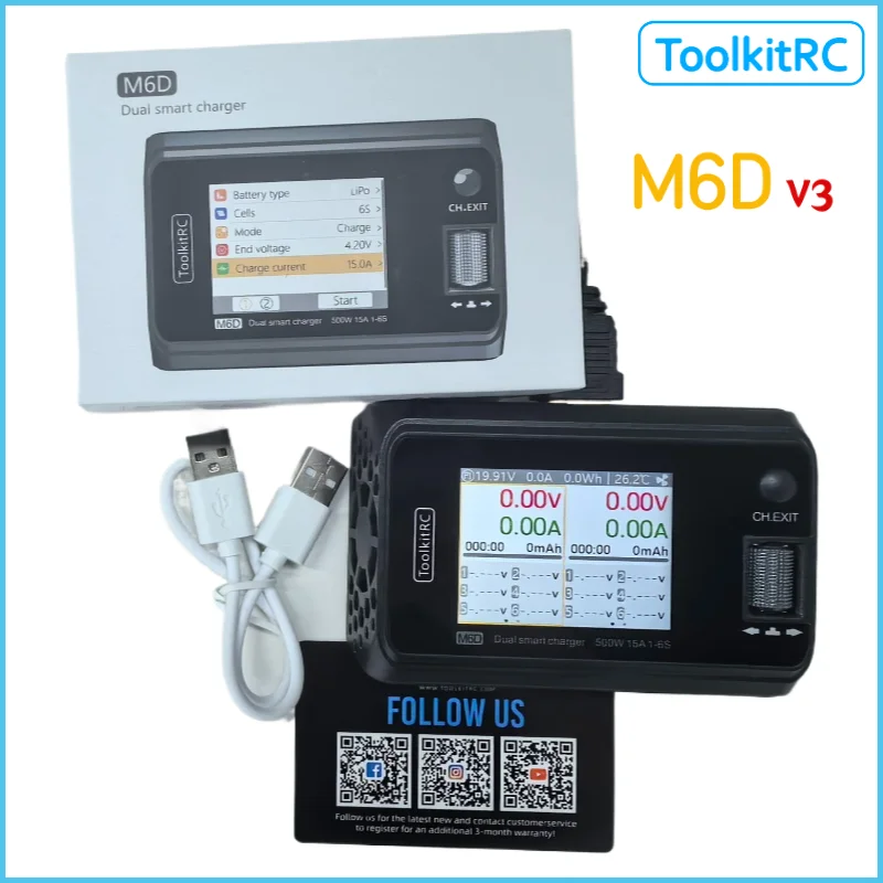 

ToolkitRC M6D 500W 15A DC 3S Lipo Battery MINI Smart Charger Discharger For 1-6S Lipo Battery FPV Model Spare Part Replace