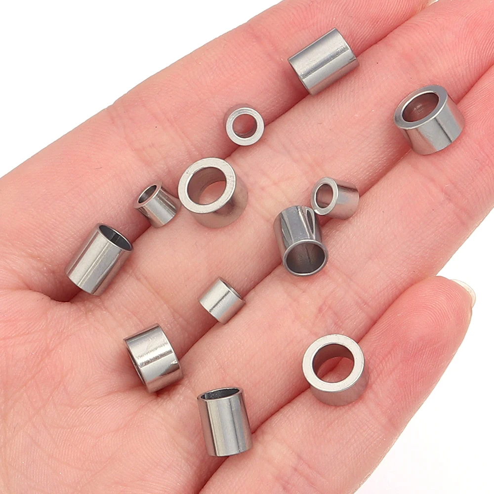 20pcs/lot Stainless Steel Tube Spacer Beads Charms Slider Big Hole Beads For Jewelry Making DIY Leather Bracelet Findings