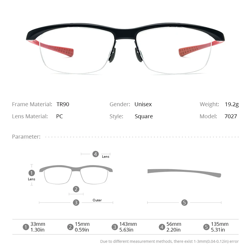 HONILLESI TR90 Eyeglasses Frame Men Semi Rimless Ultralight Eye Glasses Sports Half Rim Eyewear 7027