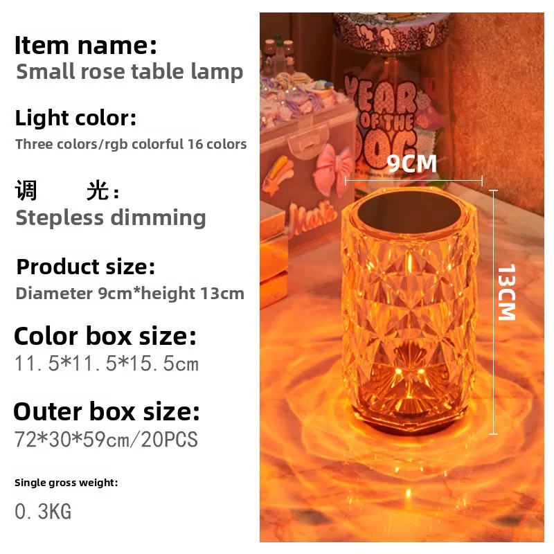 Lampe de bureau en cristal rose diamant, chargeur USB, lampe de chevet pour chambre à coucher, cadeau créatif, veilleuse d'ambiance