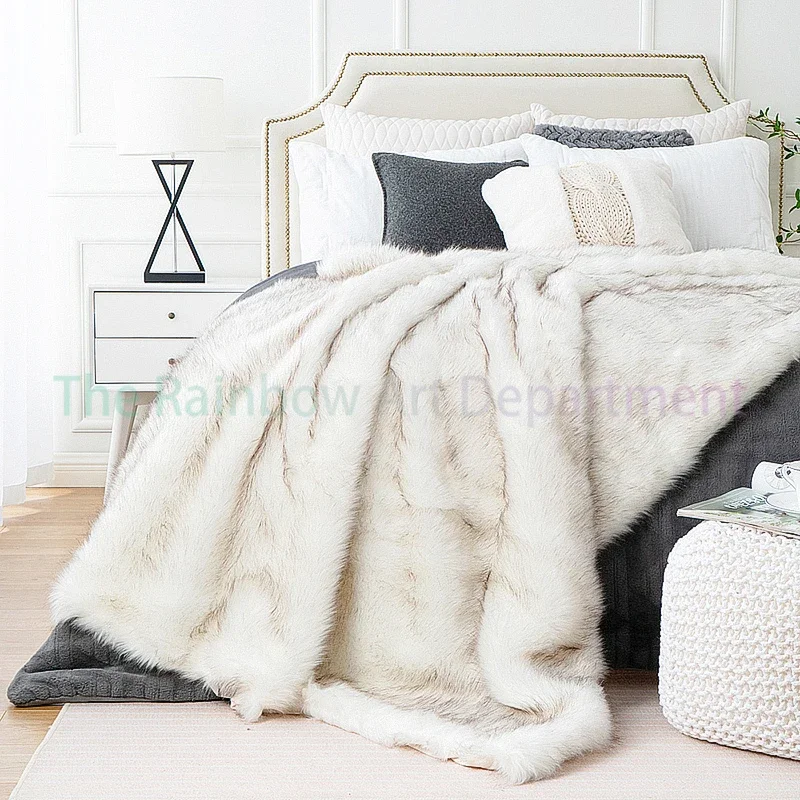 Cover Blanket White European Long Wool Sofa Cover Light Luxury Imitation Fur Thickened FoxSuitable for Bedroom Living Room Hotel