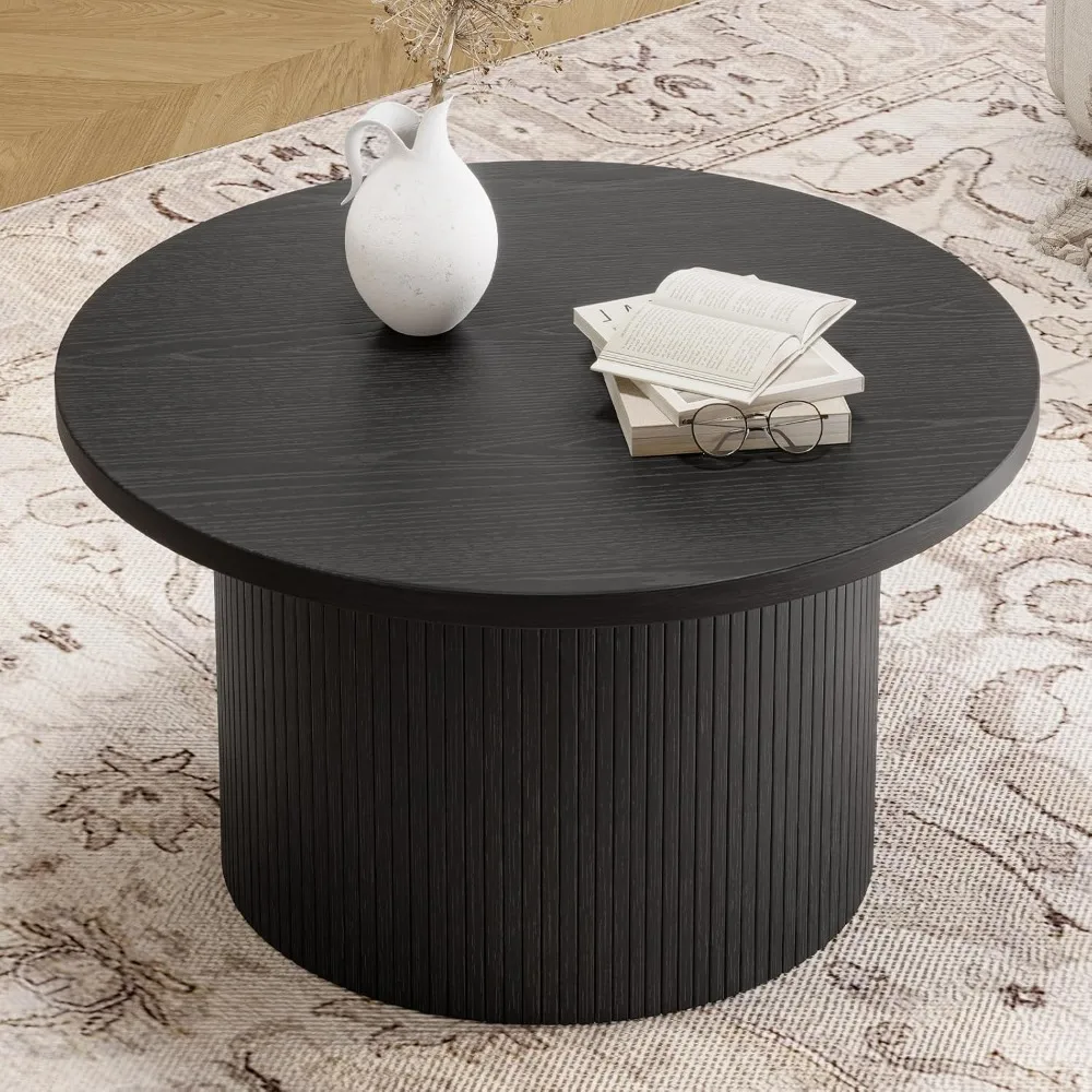 Coffee Table, Tambour Design Coffee Tables for Living Room, Mid Century Modern Wood Coffee Table, Drum Accent Small Center Table