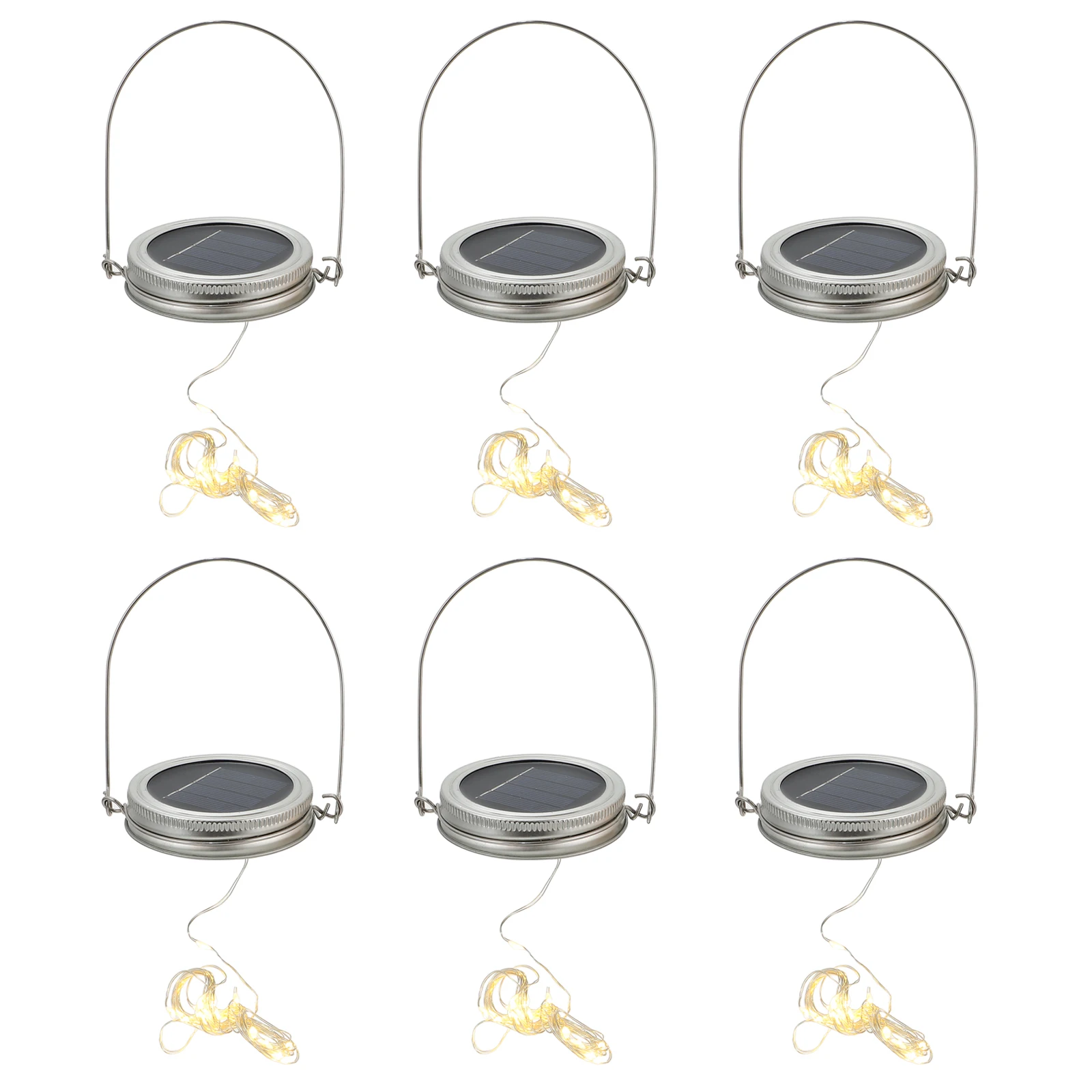 

6Sets Outdoor Solar LED Jar String Light Lids Decorative Replacement Covers Hanging Kit for Garden Patio Jar Light Lids