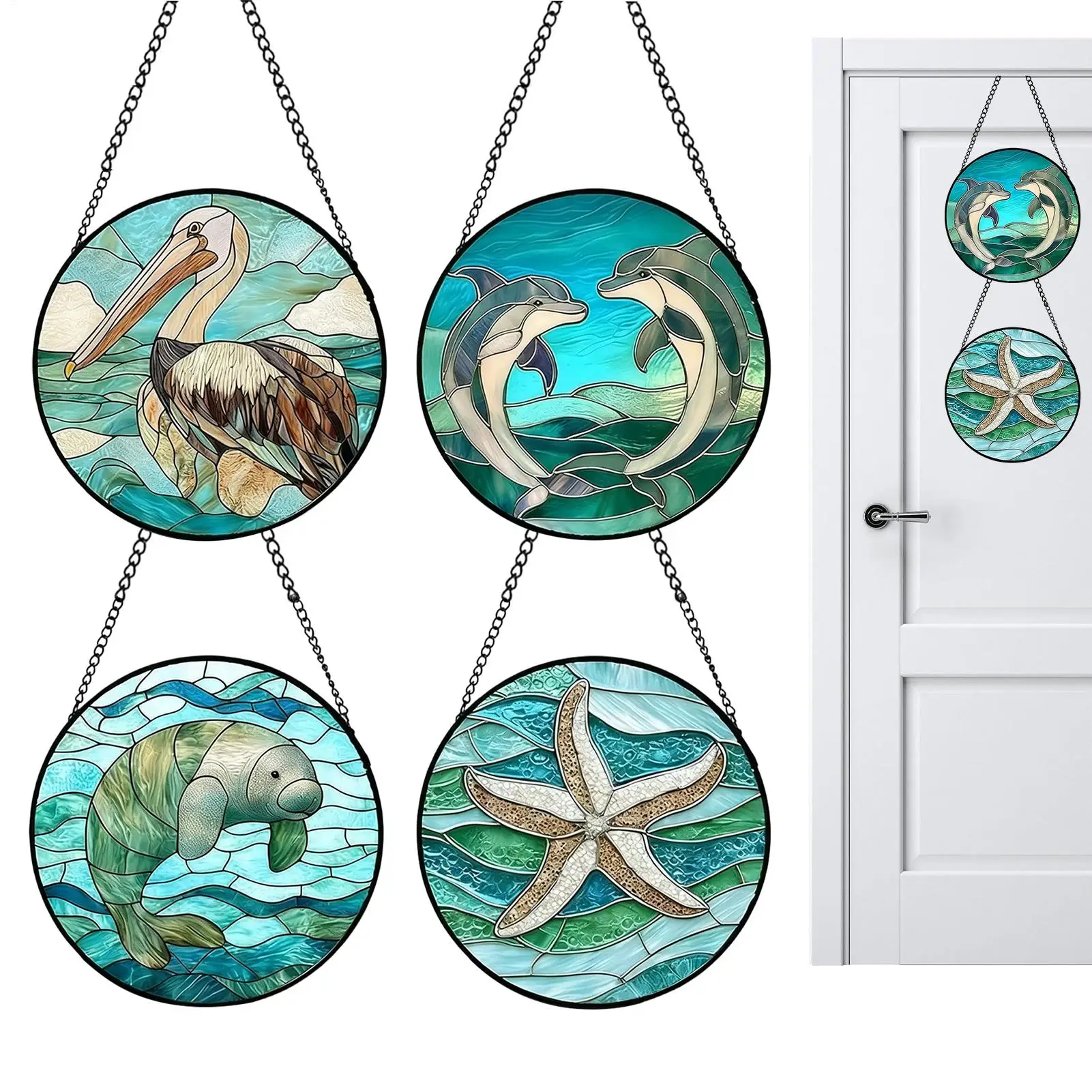 Stained Glass Sun Catcher 4 Pieces Acrylic Animal Ornament 6.3in Window Suncatcher For Mom Lady Grandma Man Birthday Door Garden