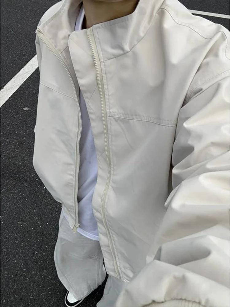 

Cleanfit White Pilot Jacket Men's Short Hard Tailor Stand Collar Waterproof Polyester Casual Fashion Autumn Winter Coat