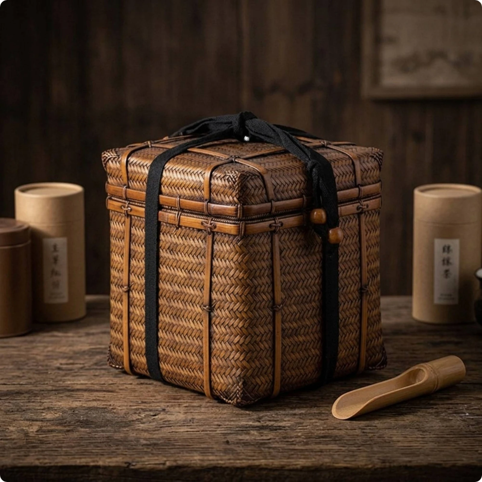 Bamboo Storage Box with Lid Natural Storage Box with Lid Woven Basket Long-Lasting Container Rigid for Tea Lovers