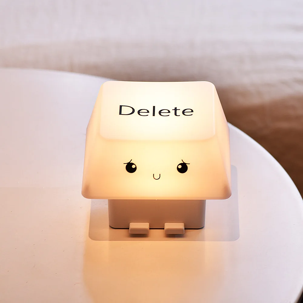 Cute Delete Keycap Night Light 3-Level Dimmable Bedside Touch Lamp Creates a Cozy Ambiance Ideal Decor For Girls Women Kids Gift