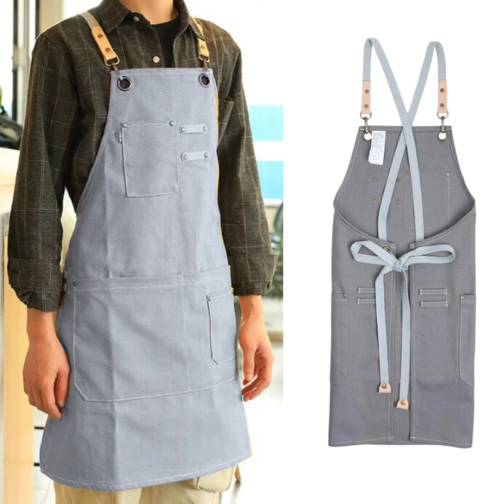 

Jean Apron with Pockets Cooking Kitchen Serving Canvas Aprons for Adults Halter