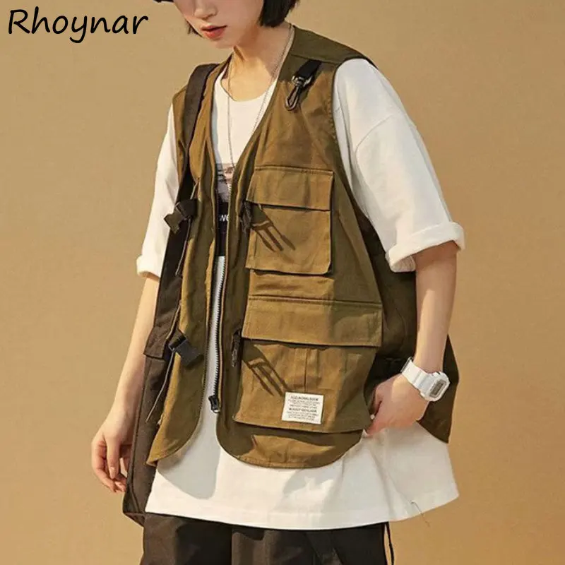 

Baggy Vests Women Cargo Waistcoats Teens Unisex College Streetwear Personal Sleeveless Chaqueta Patchwork Minimalist American