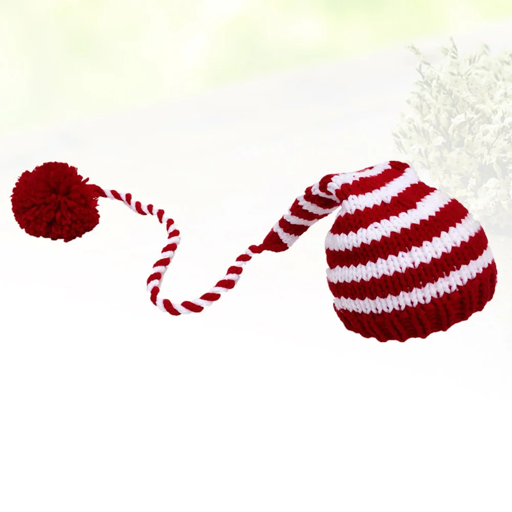 

Photography Hat Red White Hand-Woven Crochet Long Tail Ball Photo Props Photography Costumes