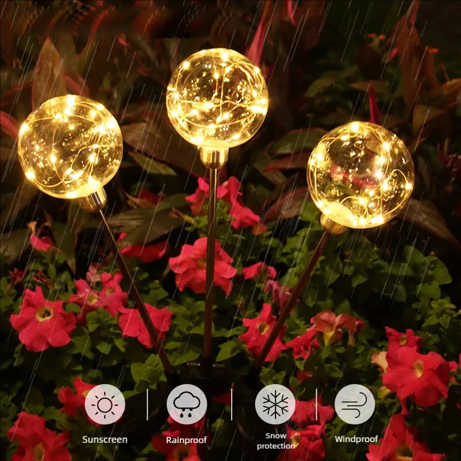 أضواء فناء تعمل بالطاقة الشمسية، أضواء كروية من الأسلاك النحاسية المقاومة للماء في الهواء الطلق، أضواء حديقة ملونة، كرات أمنية، أضواء أرضية الحديقة