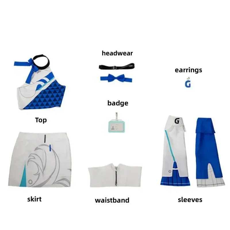 FC6Anime Game Wuthering Waves Yinlin Cosplay Costume GS 25 Wig Blue Dress Uniform  Woman Sexy Sailor Halloween Roleplay Sui@FC8！