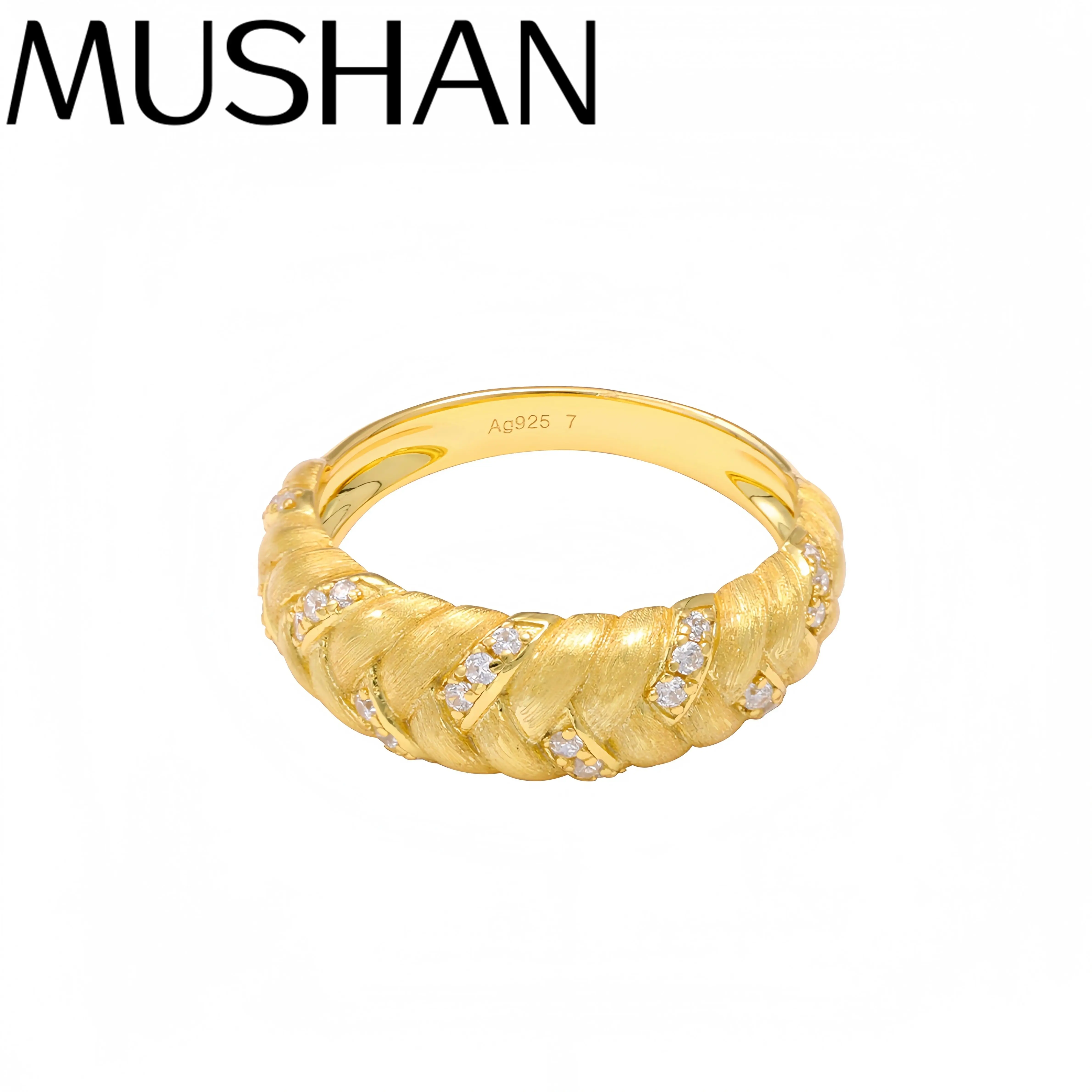 

Mushan Luxury Brand 18k Gold Plated Wheat Ear Brushed Ring Women Luxury 925 Sterling Silver Ring Fine Jewelry