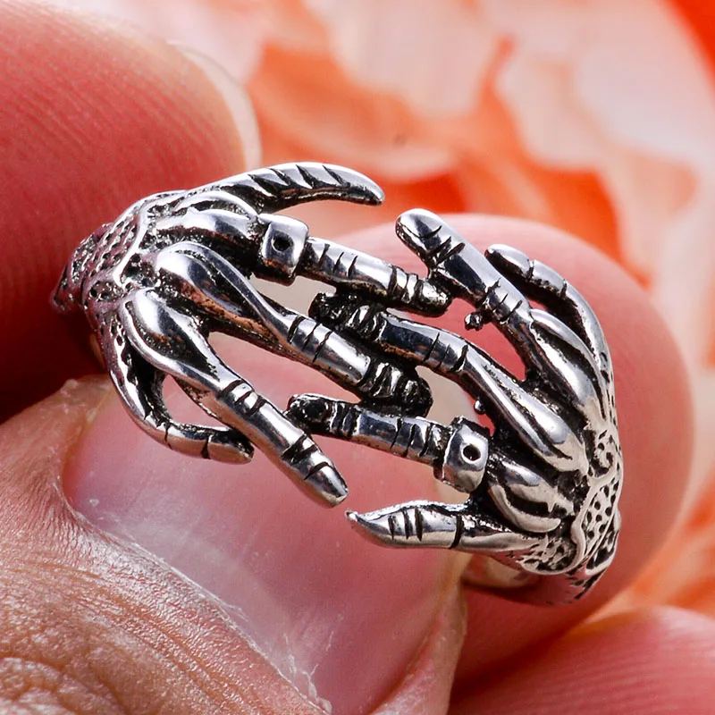 New Arrival Personality Skeleton Hand Retro Thai Silver Female Rock Hip Hop Rings For Women Party Gifts No Fade view 4