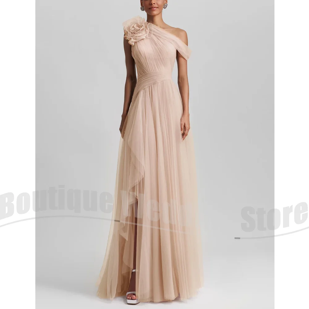 Abiti da sera con fiori allacciati Abiti da festa eleganti a trapezio pieghettati con spacco laterale Lunghezza pavimento Abiti da ballo per occasioni speciali da donna