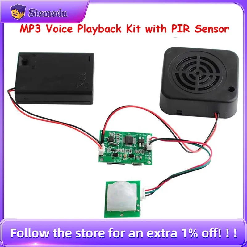 DIY MP3 Music Voice Playback Kit with PIR Sensor Sound Recording Module USB Download Support TF Card for Gift Store Welcomer