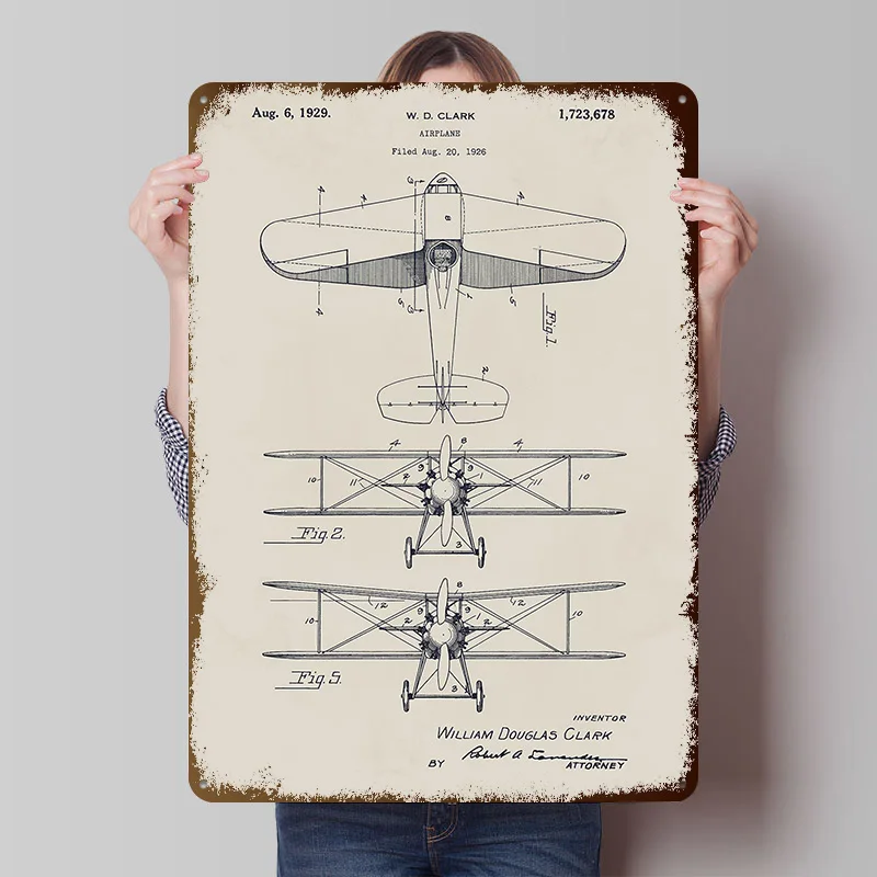 Flugzeug-Patentzeichnung Blechposter Maßgefertigte Wandkunst Vintage Metallschilder Retro-Platten zur Dekoration Wohnungsdekoration