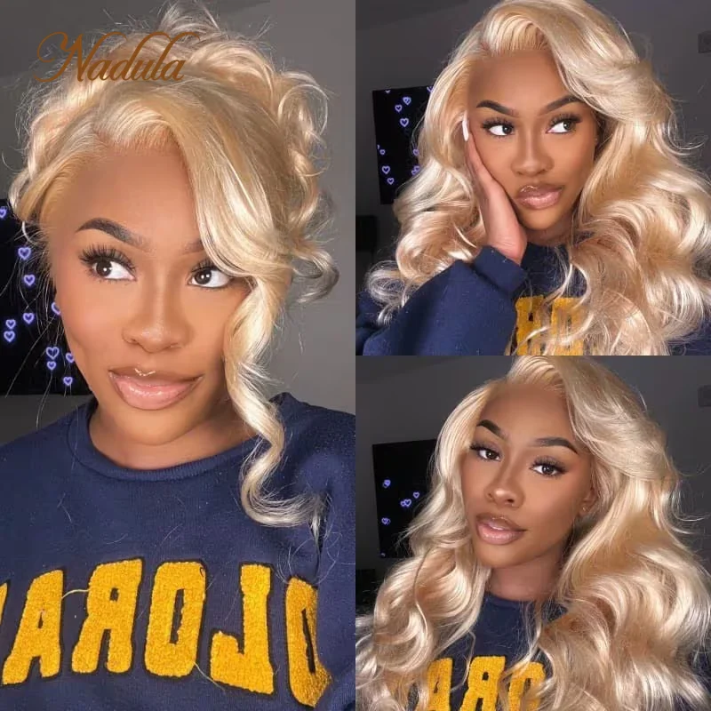 Nadula Hair 13X4 Lace Front Body Wave Ash Blonde Pre-Everything Wig Highlight Human Hair Wig With Pre Plucked Dark Blond Color