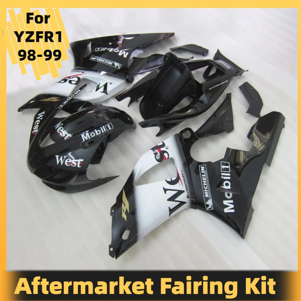 Free Custom Fairing Set for YZF-R1 98 99 YAMAHA YZFR1 1998 1999 Injection Mold ABS Plastic Road Racing Body Rebuild Black WEST