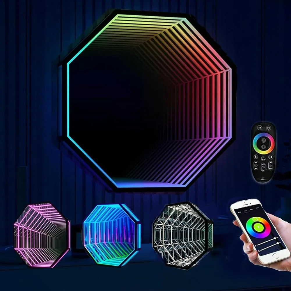 

3D Infinity Mirror Tunnel Light,APP Remote Control LED Sensory Infinity Mirror Light, Infinity Light Wall Hanging Lights,30cm