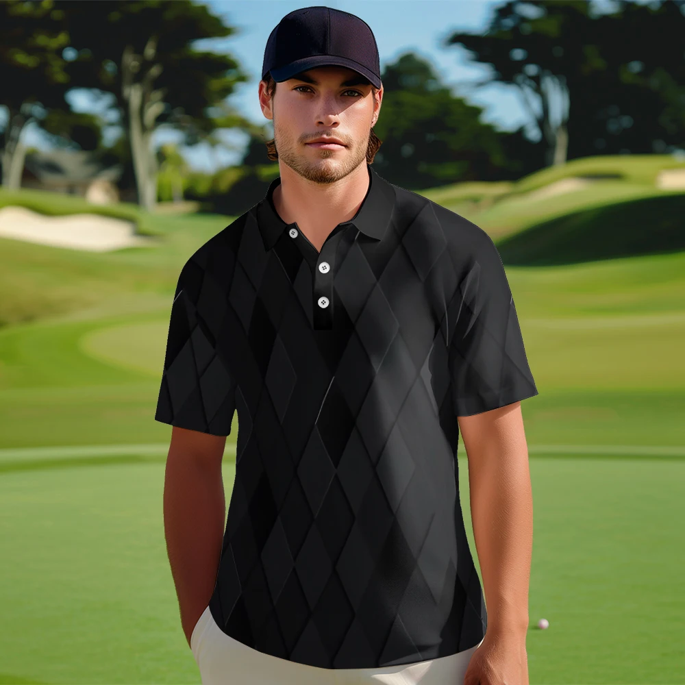 Polo Golf T-Shirt for Men Lightweight Men Clothing Short Sleeve Button Work Clothing Balck Graphic Quick Dry Summer Golf Tee Top