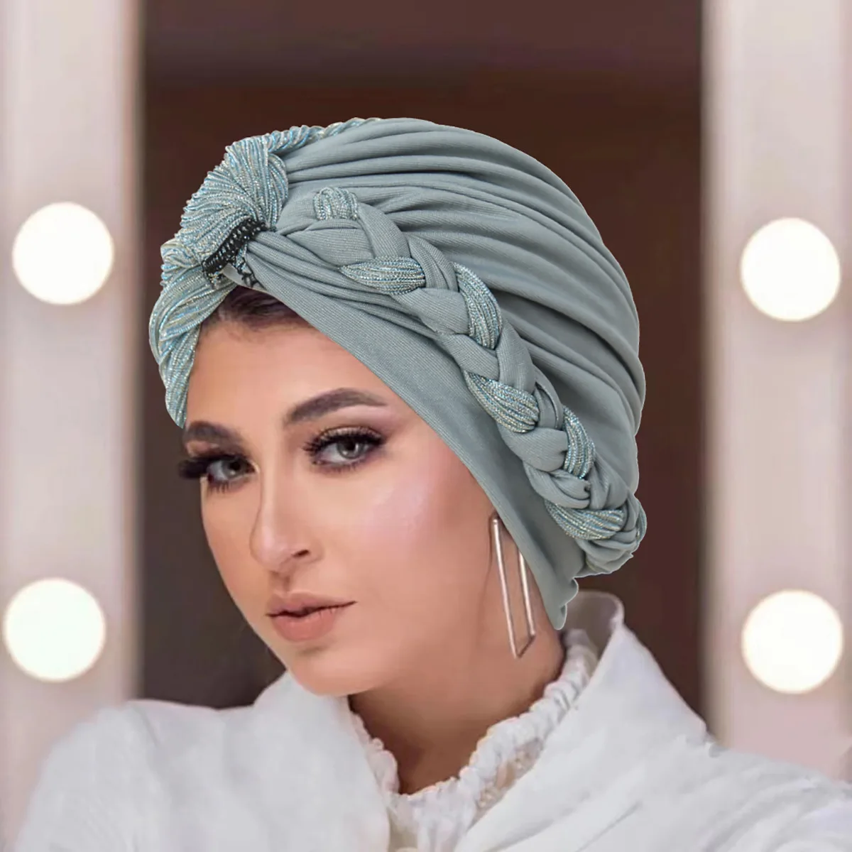 Classic Turban Hat Elegant Twist Braid Women Hijab Spring Autumn Ladies Hair Cover Cap Headscarf Muslim Headwrap Femme Headscarf