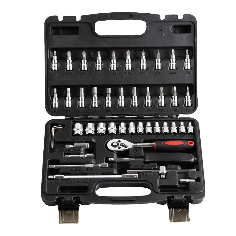 46-in-one big plastic box  socket tool set 46PCS Socket Wrench Manganese Phosphate Combination Auto repair Hardware Tool Set