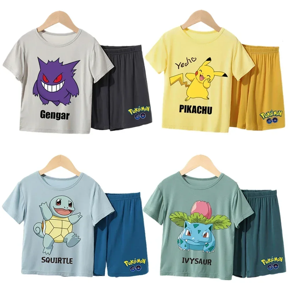 Pokemon Charizard Snorlax Charmander Gengar Pikachu Parent-child Home Clothes Set Modal Kids Thin Short Sleeve Casual Pajamas