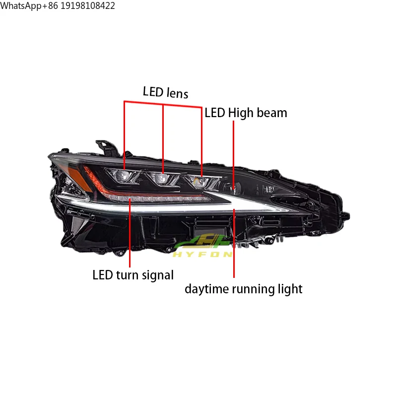 For Lexus Es200 Es260 Upgrade to 2018-2020 Es300h Style LED Matrix 3-Eye Headlight Running Turn Signal Assembly Plug and Play