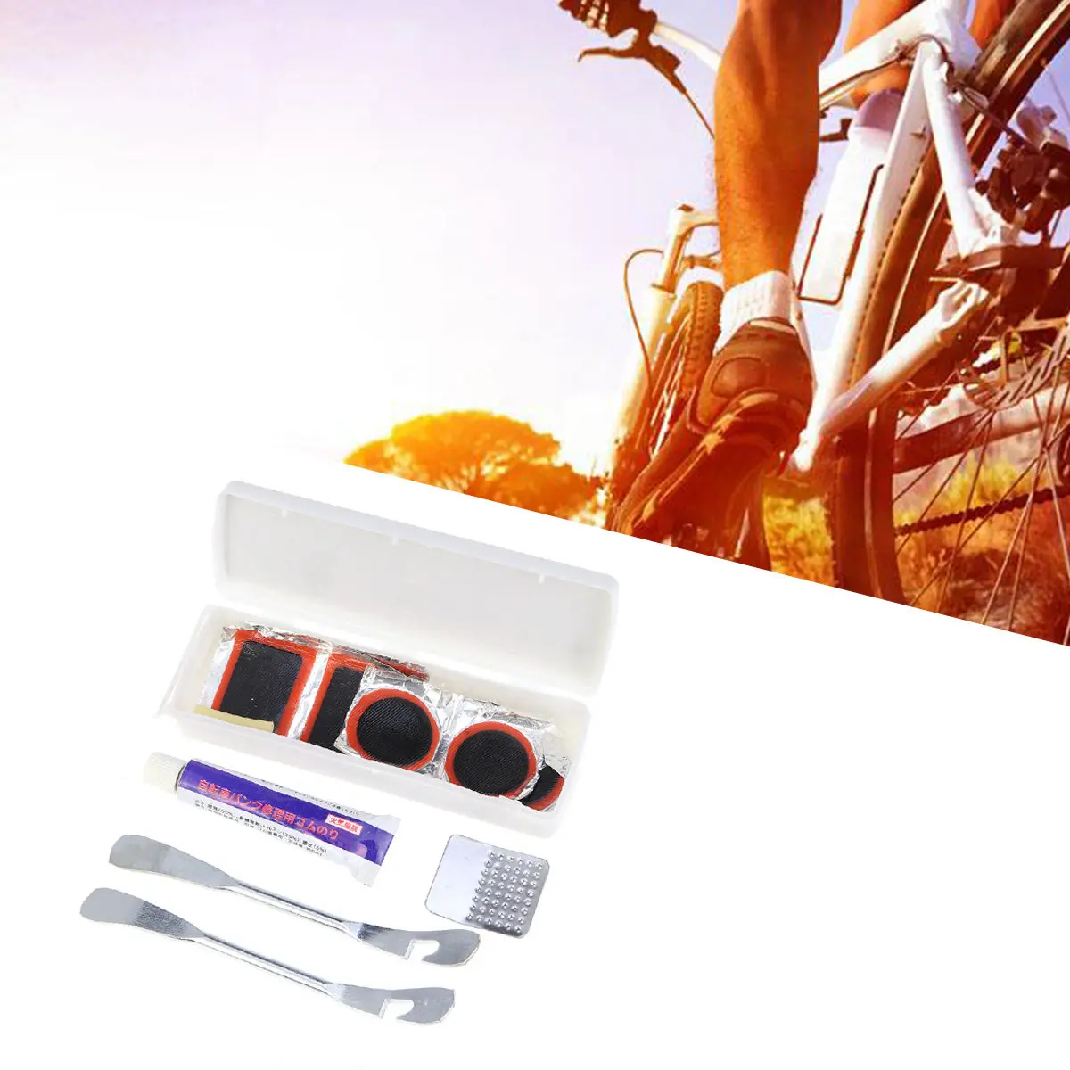 

Bike Tire Patch Kit Rubber Repair Tool Set Portable Emergency Tire Puncture Repair Kit for Inner Tubes Accessories