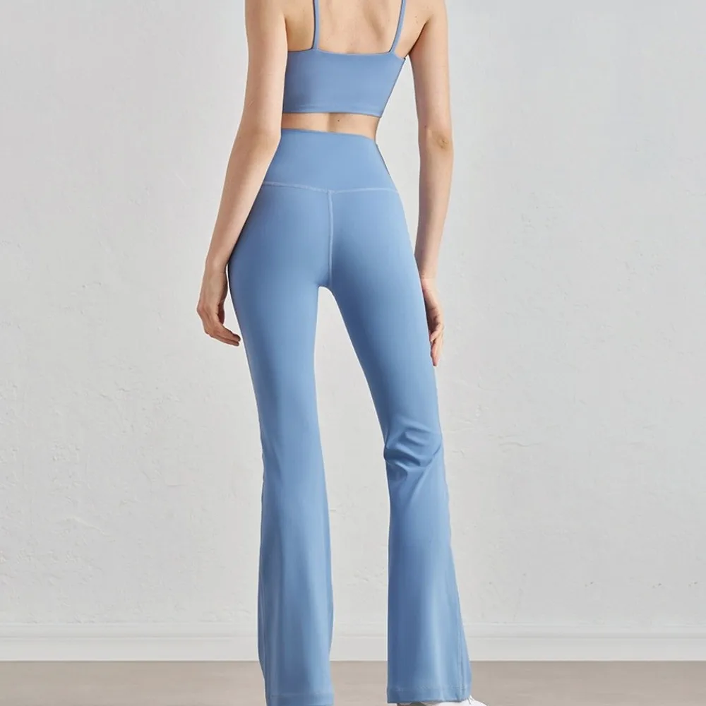 طماق عالية الخصر الرياضة متوهج السراويل بسط الورك رفع اليوغا السراويل تنفس واسعة الساق سراويل رياضية اللياقة البدنية #3