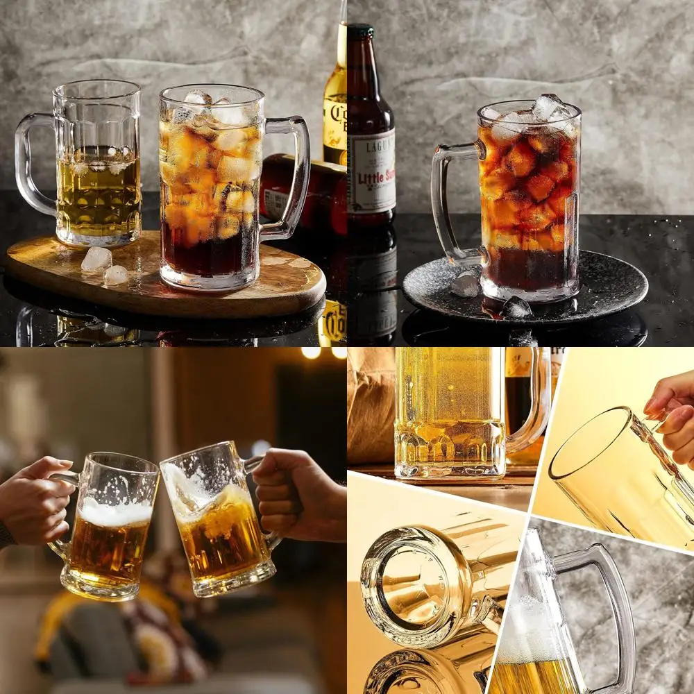 

Набор из 4 прочных стеклянных кружек-штайн с длинными ручками, 400 мл – Классическая посуда