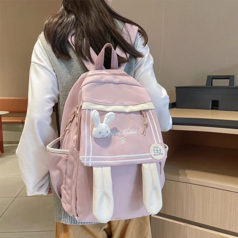 

Korean Kawaii Cute School BagsSoft Bunny Ears Sweet Teens Girls Schoolbag Kids Casual Women Nylon Travel Backpack Laptop Bags