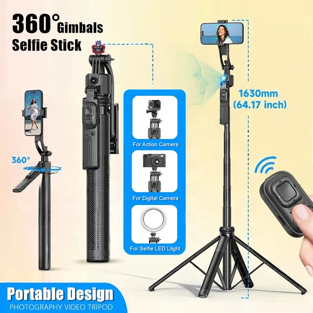 64.3'' Adjustable Gimbals Stabilizer For Phone GoPro Action Camera, Bluetooth Remote Intelligent Follow-Up Selfie Stick Tripod