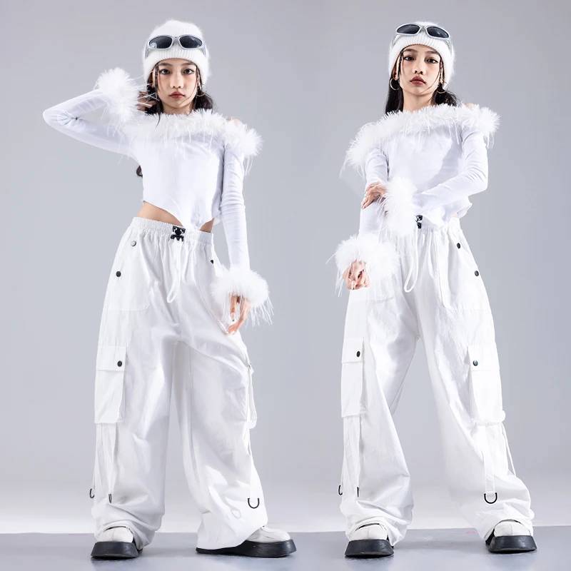 Conjuntos de Hip Hop para niños, Top corto, pantalones Cargo de baile callejero, faldas blancas, ropa de calle para niñas, disfraces de Jazz para niños, conjuntos de ropa k-pop