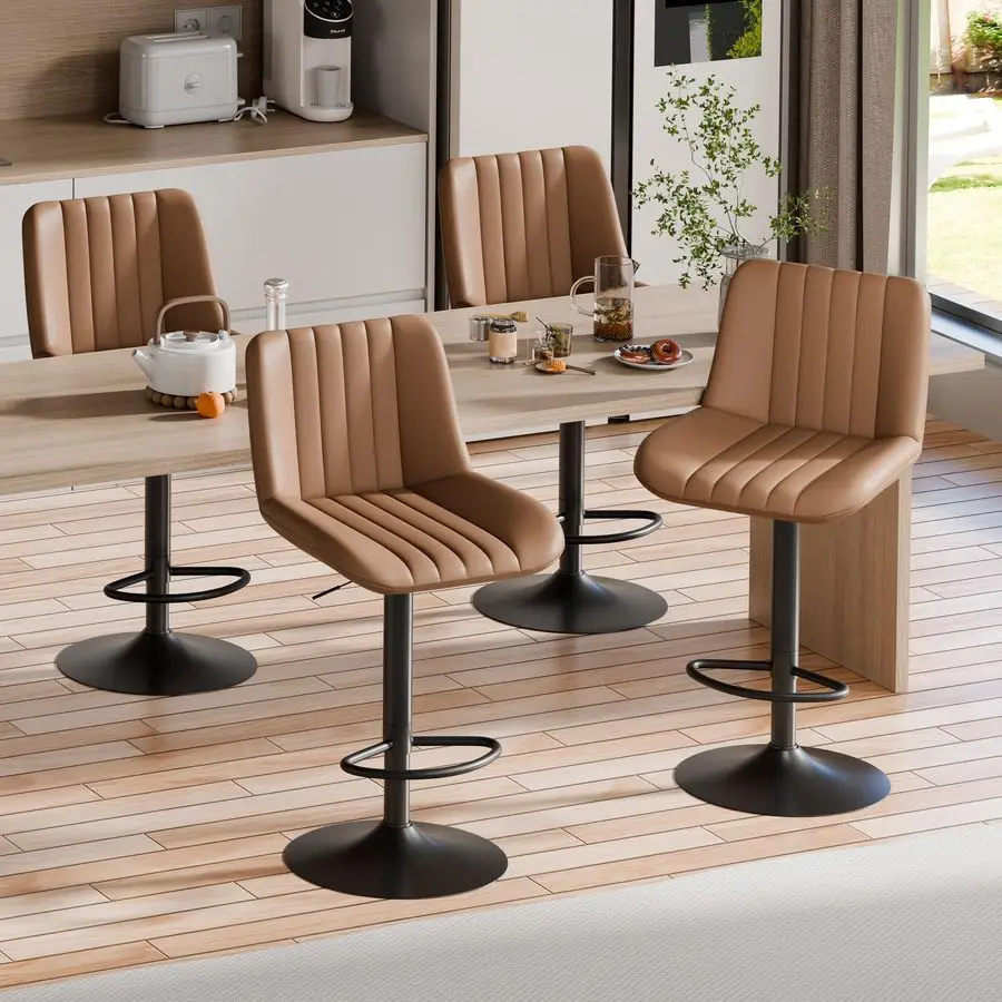 

Набор вращающихся барных стульев из 4 шт., регулируемые поворотные табуреты с обивкой из искусственной кожи, остроконечные стулья без подлокотников со спинкой