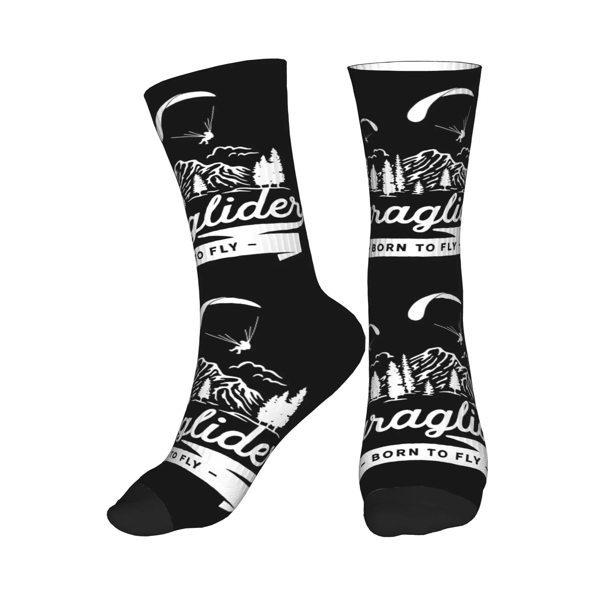 

Cool Printed Paraglider Born To Fly Socks for Men Women Stretchy Summer Autumn Winter Adventure Paragliding Skydiving Crew Socks