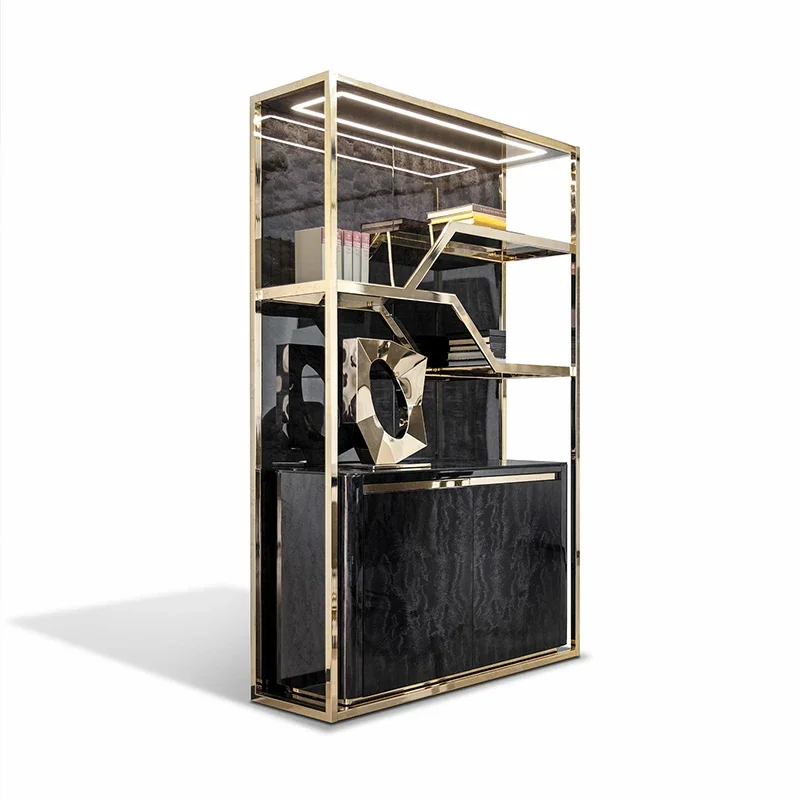 Furniture Modern Mini Display Bar Cabinet Gold Stainless Steel Wooden