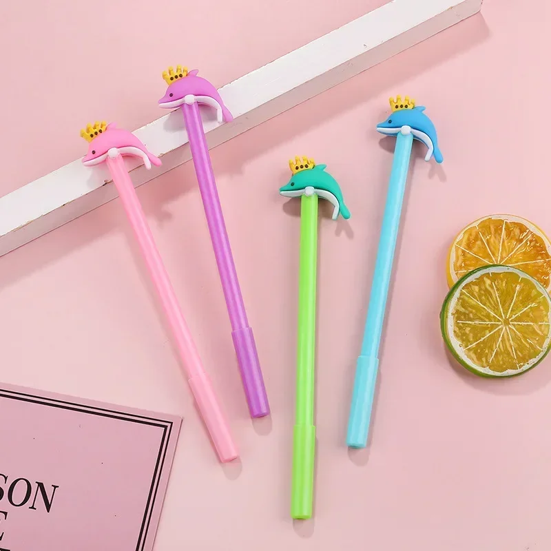 A Japanese And Korean Cartoon Creativity Lovely Crown Dolphin Neutral Pen Water Pen Black Neutral Pen Stationery School Supplies