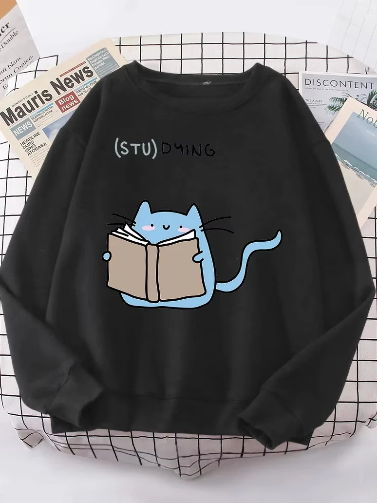 Felpe da donna Love Studing Cute Cat Top stampati Donna Moda coreana Maglione oversize Kawaii Animal 2022 New Lady Felpa con cappuccio
