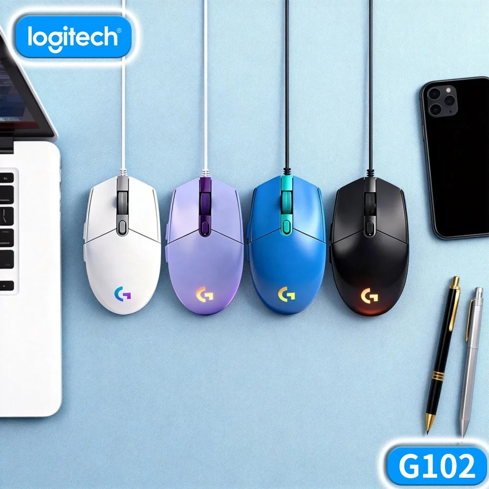 Logitech G102 Wired Gaming Mouse RGB Backlit 8000DPI Optical Sensor 6 Programmable Buttons Ergonomic Mice For PC Laptop Gamer