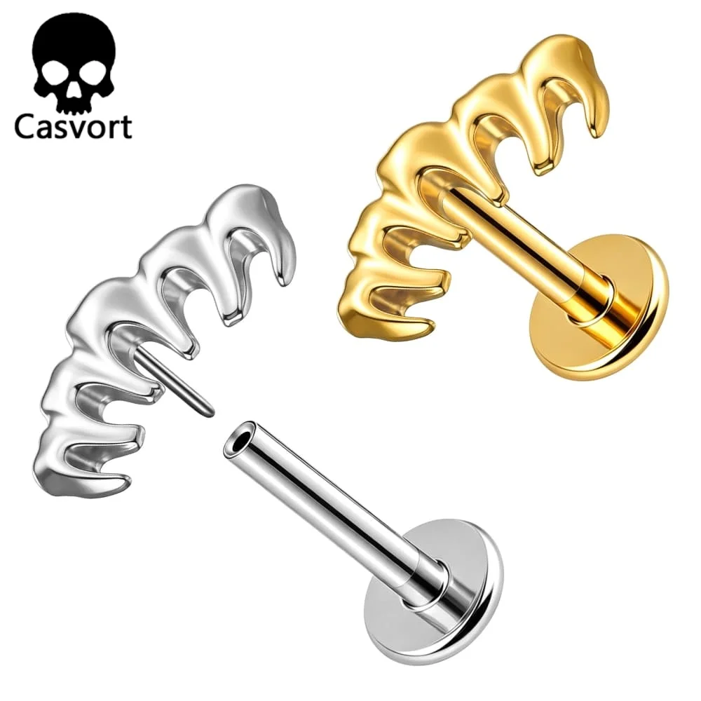 Casvort 1PC ASTM F136 Titanium Punk Vampire Claw Teeth Cluster Lip Nose Ring Threadless Labret Earring Helix Piercing Jewelry