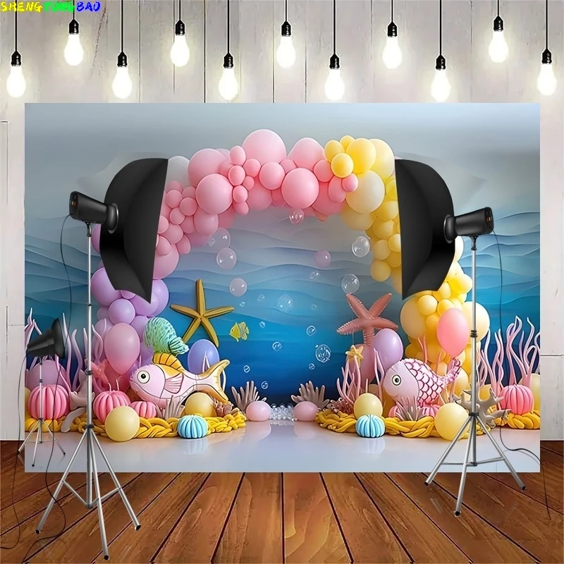 Mermaid Themed Cake With A Boat Photography Background Holiday Baby Children Happy Birthday Party Photo Studio Backdrops VX-08