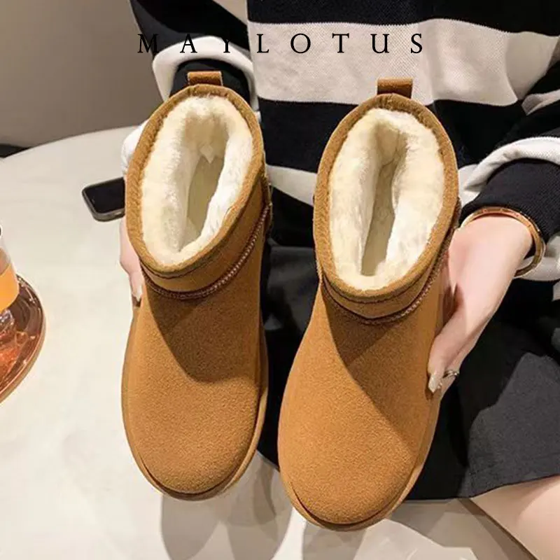 2025 Fashion Snow Boots Genuine Cow Leather Ankle Boots Warm Winter Women Shoes Non-slip Soles Woman Boots No Logo